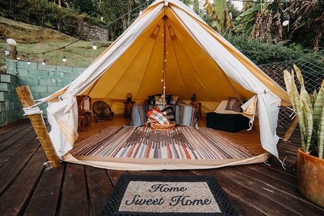 Glamping accommodation nestled in the landscape
